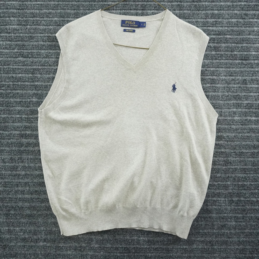 Polo Ralph Lauren Sweater Vest Mens L Grey Pima Cotton V-Neck Pony Logo